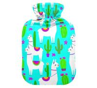 Plants Llama Teal Hot Water Bottle with Cover for Pain Relief Hot Water Bed Warmer for Headaches, 1L