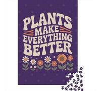 Plants Make Everything Better Flowers Adult Jigsaw Puzzle, 1000 Pieces, 38x26cm/1000pcs; Low-dust White Cardboard Pieces; for An Enjoyable Break at The Table