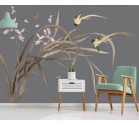 Plants Purple Flowers Butterflies Birds Modern 3D Wallpaper Premium Textured Silk Neutral Tones Material Ideal for Living Room Bedroom-150cm×105cm