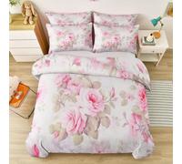 Plants Roses Leaves Vines Duvet Cover, Vintage Pastoral Single Soft Easy Care Machine Washable Microfibre Bedding with Pillowcases, for New Year Gifts, Multicoloured