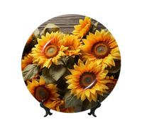 Plants Theme Sunflower Ceramic Decorative Plates Bone China Decorative Plate With Display Stand Handmade Ceramic Ornament Personality Porcelain Dinner Plate Crafts For Home Office Wall Decoration 20cm