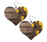 Plants Theme Sunflower Double-Sided Faux Leather Large Dangle Earrings for Women Heart-Shape Lightweight Spring Winter Decorative Earrings for Holiday Concert Party Decor Gifts