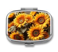 Plants Theme Sunflower Pill Box,2 Compartments Square Pills Container,Portable for Pocket Or Purse Pill Organizer to Hold Vitamins,Medication,Fish Oil,etc