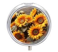 Plants Theme Sunflower Pill Box 3-Compartment Medicine Pill Case Portable Round Pill Box Pill Container Holder to Hold Vitamins Decorative Metal Medicine Organizer