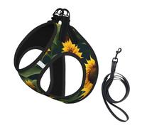 Plants Theme Sunflower print Dog Harness and Leash Set, Reflective Adjustable Puppy Vest for Small Medium Large Dogs, Cats