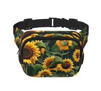 Plants Theme Sunflower print Womens Fanny Pack Everyday Hip Pouch Waist Bag for Travel Outdoor Running Hunting for Adult, Black, One Size