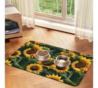 Plants Theme Sunflower Printing Pet Absorbent Leather Tablecloth For Dogs Cats Food Mat 23.62in*15.75in 4mm Thick