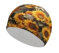 Plants Theme Sunflower Swim Cap for Women Men Waterproof Bathing Caps Keep Hair Dry Elasticity Adult Swimming Caps Comfortable Long Hair Swim Hat Non-Slip Fabric Swimming Cap