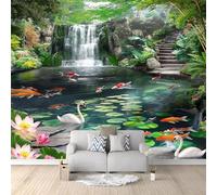 Plants Trees and Animals Wall Mural - 250 x 175 cm 3D Natural Landscape Waterfall and Pond Photo Wallpaper for Boys' Bedroom, Living Room, Playroom, Nursery, Teen Room, Kids' Photo Mural Wall Art
