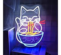 Planzo Cat Ramen Neon Sign Light Japanese Noodle Resturant Home Bar Pub Kitchen Dining Cafe Shop Cut Cat USB Warm White 40x29cm