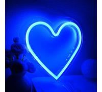 Planzo Heart Neon Sign LED Blue Light Battery Operated or USB Powered for Wedding Valentine's Day Party Decoration Birthday Gift Home Girls Room Bedroom Wall Decor 7.87" X 7.28"