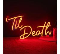 Planzo Til Death LED Neon Light Sign Gothic Wedding Party Wall Decor Red | Engagement Bridal Shower Banner, Bedroom Living Room Neon Light Wall Decor, Halloween Christmas Birthday Decor, 16.93"x9.25"