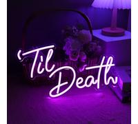 Planzo Til Death LED Neon Light Signs Wedding Birthday Party Wall Decor Sign Home Bedroom Living Room Bar Pub Hanging Halloween Christmas Gifts USB 5V 17IN Indoors Purple