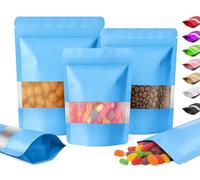 Plaphy 100Pcs Resealable Stand-up Pouches with Window (Blue, 15 x 22 cm) | Heat-Sealable Ziplock Mylar Bags, Aluminium Foil Bags for Food Storage, Snacks, Sweets, for Kitchen Use, Packaging & Retail