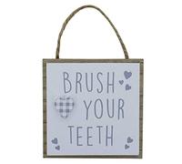 Plaque Brush Your Teeth Bathroom Rules WC Toilet Rules Wall Plaque Bathroom WC Décor Wood Hanging Sign Grey White Hearts Children’s
