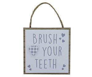 Plaque Brush Your Teeth Bathroom Rules WC Toilet Rules Wall Plaque Bathroom WC Décor Wood Hanging Sign Grey White Hearts Children’s
