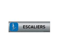 Plaque de porte aluminium brossé imprimé -Dimensions 200 x 50 mm - Double face adhésif au dos - Impression UV directement sur l'aluminium (Pas de contre collage) (Escaliers descendant)