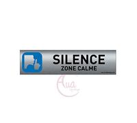 Plaque de porte aluminium brossé imprimé -Dimensions 200 x 50 mm - Double face adhésif au dos - Impression UV directement sur l'aluminium (Pas de contre collage) (silence)
