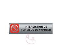 Plaque de porte aluminium brossé imprimé -Dimensions 200 x 50 mm - Double face adhésif au dos - Impression UV directement sur l'aluminium (Pas de contre collage) (interdit de fumer)