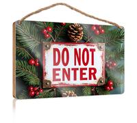 Plaque for Front Door A Festive Do Not Enter Sign Surrounded By Pine Branches, Berries, and Pinecones Teens Stuff Bar Signs for Home Decor(20X30CM)