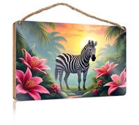 Plaque for Front Door A Zebra Stands Amidst Vibrant Pink Flowers in A Lush, Tropical Setting Teens Stuff Bar Signs for Home Decor(15X28CM)