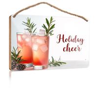 Plaque for Front Door Holiday Cheer with Festive Drinks Teens Stuff Bar Signs for Home Decor(15X28CM)