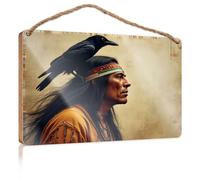 Plaque for Front Door Native American with Raven On Head Teens Stuff Bar Signs for Home Decor(23X35CM)