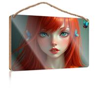 Plaque for Front Door Red-haired Girl with Butterflies Teens Stuff Bar Signs for Home Decor(15X28CM)