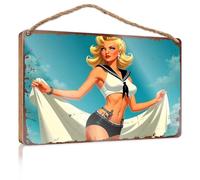 Plaque for Front Door Sailor Girl with White Fabric in Hands Teens Stuff Bar Signs for Home Decor(23X35CM)
