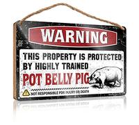 Plaque For Front Door Warning This Property Is Protected By A Highly Trained Pot Belly Pig Wooden Sign Funny Hunting Gifts Door Sign For Bedroom(20X30CM)