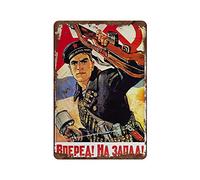 Plaque Forwards West Soviet War Propaganda Weapon War Theme Red And Blue Pattern Vintage Metal Sign Poster Resistant Iron Wall Decor For Garage Cafe Farmhouse 30X20Cm