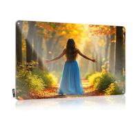 Plaque Soft Area Waterproof Artwork, Cottage Retro Print For Cafe Pub Rooms | Teen Bedroom Decor Pre-drilled Custom A Woman In A Blue Dress Walks Through An Autumn Forest(30X40CM)