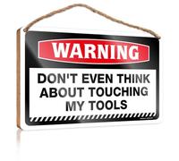 Plaque Wood-based Panel | No Entry & Pre-installed Hook - Kitchen Decor For Counter/Warning Don't Even Think About Touching My Tools