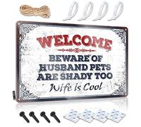Plaques Wall Custom Tin Sign, Items Fade Resistant Welcome Beware Of Husband Pets Are Shady Too Wife Is Cool For Home Kitchen | Plush Vintage Decor For Trailer Party(30X40CM)