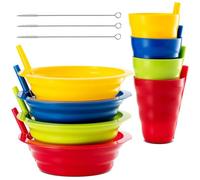 Plaskidy Cereal Bowls with Straws and Kids Straw Cups - Set of 4 Bowls with Straws for Kids, and 4 Straw Cups for Kids BPA Free Dishwasher Safe Great for Kids and Toddlers