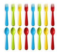 Plaskidy Plastic Toddler Utensils Set 8 Kids Forks and 8 Kids Spoons - BPA Free/Dishwasher Safe Toddler Silverware Brightly Colored Kid Plastic Cutlery Set, Great for Kids and Toddlers Utensils