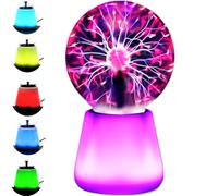 Plasma Ball Lamp, Plasma Global with 7-Color Base, Touch Night Light, Interactive Mood Light, USB Powered Touch Sensitive Lighting, Fun Science Cool Gadget & Room Décor, Xmas Gifts