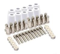 Plasma Cutter Consumables Set for PCM-500i & PT-31XL Torch, 50-Pc Copper-Chromium Electrodes, Nozzles, Swirl Rings, Shield Cups, 40A, ±0.5°