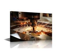 Plasma Cutting Metal Wall Art with CNC Machining Details - Dynamic Spark Effect Framed Prints for Living Room & Workshop Industrial Decor Modern Tech-Inspired Home Canvas Artwork 18x12 in