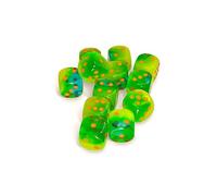 Plasma Green and Teal Gemini Luminary Dice with Orange Pips D6 16mm (5/8in) Pack of 12 Chessex
