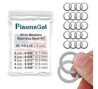 PlasmaGal - 1/2x28 Muzzle Washers for .223/5.56 Threaded Barrels - 20 Stainless Steel Shim Washers Kit for Precise Alignment (4 Units x 5 Thickness - 0.004”/0.008”/0.012”/0.02”/0.04”)