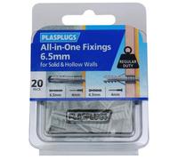 Plasplugs All-In-One Grey Plastic Wall Plug (Dia)6.5mm (L)52mm, Pack Of 20