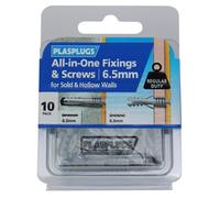 Plasplugs All-In-One Pz Grey Multi-Purpose Screw & Wall Plug (Dia)6.5mm (L)34.5mm, Pack Of 10