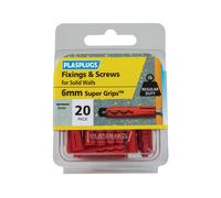 PLASPLUGS Solid Wall Super Grips™ Fixings Red & Screws Pack of 20