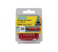 Plasplugs SWRS20 Solid Wall Super Grips™ Fixings Red & Screws Pack Of 20