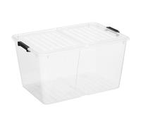 Plast Team Home Flex 15/50L container with double hinged lid and clips | transparent, robust storage box (50, litres)