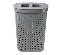 Plast Team Seoul Laundry Basket with Lid Oval Laundry Bin Laundry Hamper Storage Basket Laundry Bin 61 L (Grey)
