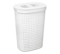 Plast Team Seoul Laundry Basket with Lid Oval Laundry Bin Laundry Hamper Storage Basket Laundry Bin 61 L (White)