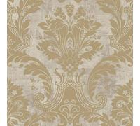 Plaster Damask Gold Wallpaper - Metallic Effect Cream Grey Classic Traditional - Stylish Feature Wall