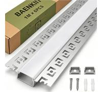 Plaster in LED Profile 1M 6Pack, Trimless Recessed LED Alu Channel (6,1m) | for LED Strip Lights, Fits up to 18mm Tape Light, Milky Diffuser with End Caps, for Plasterboard Drywall Ceiling Wall